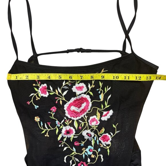 Victoria Secret vintage Bodysuit Black Micro Mesh Embroidery Swimwear  Open Back - Picture 8 of 16